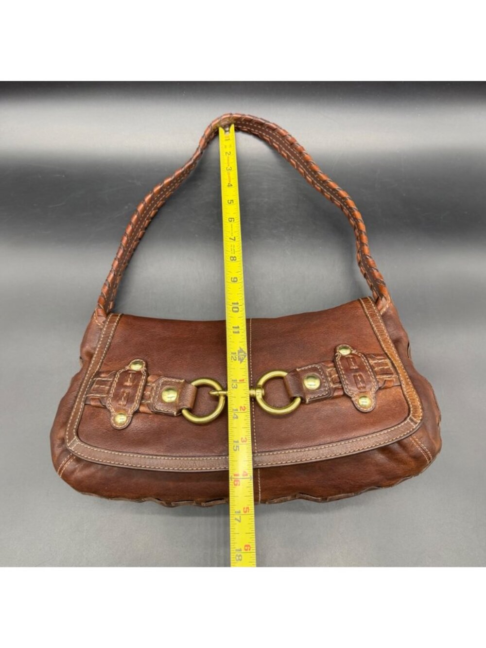 Vintage Y2K Coach Purse Ergo Belted Flap Brown Leather Horse Bit Shoulder Bag - Picture 14 of 16